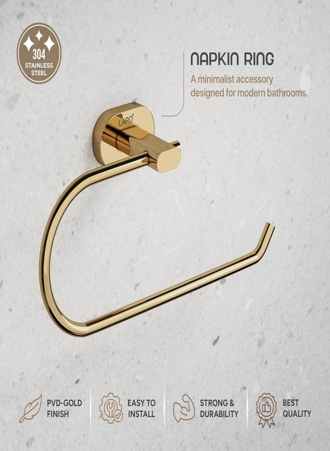 LAPO حامل مناشف وحلقة من الفولاذ المقاوم للصدأ 304 من LAPO - حامل مناشف - متين، مقاوم للصدأ، يُثبت على الحائط للحمام | المطبخ | منطقة الغسيل، طلاء ذهبي بتقنية PVD - عبوة من قطعة واحدة (سلسلة kik) - Image 3